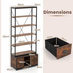 Industrial Display Stand Freestanding Bookcase W/4 Fabric Drawers - thumbnail 2