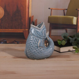 Ceramic Fish Gurgle Jug Vase Sky Blue 17Cm Decorative Ornament Coastal Decor - thumbnail 2