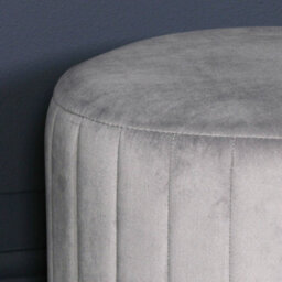 Celina Light Grey Ribbed Velvet Gold Trim Round Pouffe Upholstered Stool - thumbnail 2