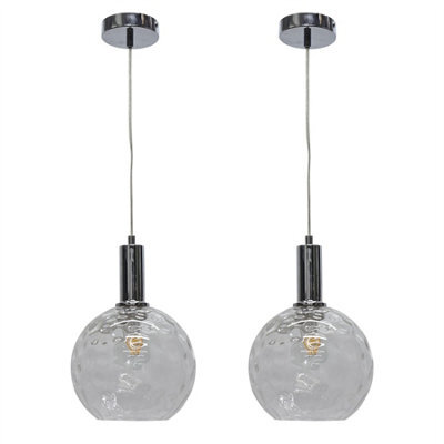 First Choice Lighting Set Of 2 Barnum - Clear Dimple Glass Globe Chrome Deco Pendants - image 1