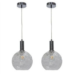 First Choice Lighting Set Of 2 Barnum - Clear Dimple Glass Globe Chrome Deco Pendants - thumbnail 1