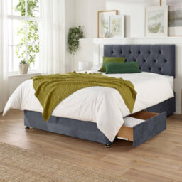Aspire Olivier Divan, Plush Fabric, Strutted Headboard, 2 Drawers, Grey, Small Double - thumbnail 2