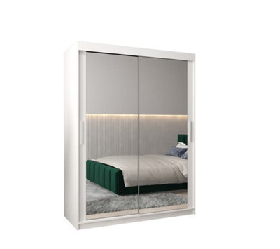 Arte Tokyo 03 Contemporary Mirrored 2 Sliding Door Wardrobe 5 Shelves 2 Rails White Matt (H)2000mm (W)1500mm (D)620mm - image 1