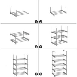 Customisable 5 Tier Shoe Storage Rack, Metal Shoe Shelf For Dressing Room Or Hallway, Gray - thumbnail 5