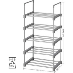 Customisable 5 Tier Shoe Storage Rack, Metal Shoe Shelf For Dressing Room Or Hallway, Gray - thumbnail 2
