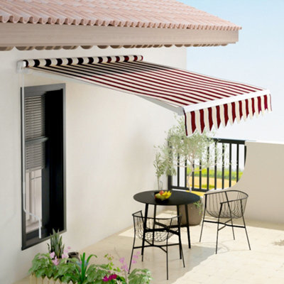 Lifeideas Red Stripe Aluminum Alloy Garden Sun Shade Canopy Outdoor  Anti-Uv And Waterproof Folding 3.5 M X 3 M