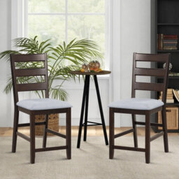 Gainoom Set Of 2 Brown Bar Stools Counter Height Chair Pub Dining Chairs With Padded Seat - thumbnail 3