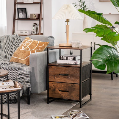 Costway 2-Drawer Storage Dresser Industrial Bedside Table W/ Removable Fabric Drawers - image 1