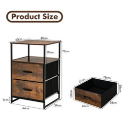 Costway 2-Drawer Storage Dresser Industrial Bedside Table W/ Removable Fabric Drawers - thumbnail 2