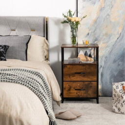 Costway 2-Drawer Storage Dresser Industrial Bedside Table W/ Removable Fabric Drawers - thumbnail 3
