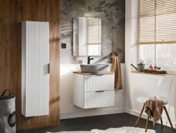 Impact Furniture Countertop Vanity Cabinet With Basin 800mm Bathroom Wall Hung Unit Ribbed White And Oak Effect Adel - thumbnail 2