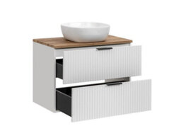 Impact Furniture Countertop Vanity Cabinet With Basin 800mm Bathroom Wall Hung Unit Ribbed White And Oak Effect Adel - thumbnail 4