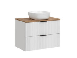 Impact Furniture Countertop Vanity Cabinet With Basin 800mm Bathroom Wall Hung Unit Ribbed White And Oak Effect Adel - thumbnail 3