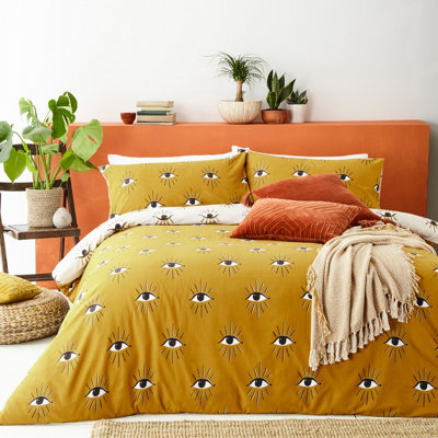 Furn. Theia Abstract Eyes Reversible Duvet Cover Set, King, Yellow - image 1