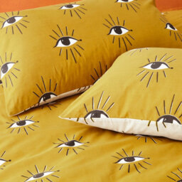 Furn. Theia Abstract Eyes Reversible Duvet Cover Set, King, Yellow - thumbnail 4
