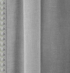 Tyrone Textiles Pair Of Tahiti Grey Pom-Pom Trim Linen Look Voile Panels With Rod Pocket Header 137 Cms - thumbnail 3