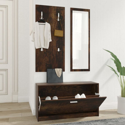 Walplus 3-In-1 Shoe Cabinet Set Smoked Oak Engineered Wood - image 1