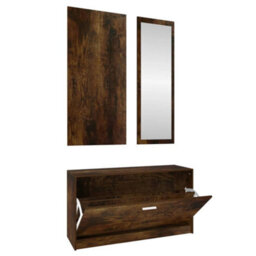 Walplus 3-In-1 Shoe Cabinet Set Smoked Oak Engineered Wood - thumbnail 2