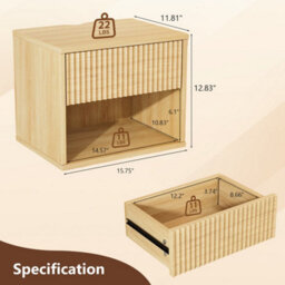 Oak-2Pcs Bedside Table Wall Mounted Nightstand Side Tables Bedroom Small Cabinet - thumbnail 2