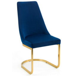 Julian Bowen Pair Of Vittoria Blue Velvet Cantilever Dining Chairs With Gold Metal Base, Height: 75 X Width: 205 X Depth: 86Cm - thumbnail 4