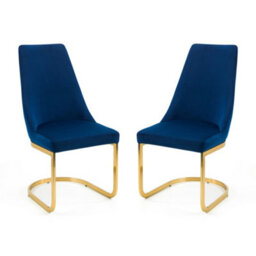 Julian Bowen Pair Of Vittoria Blue Velvet Cantilever Dining Chairs With Gold Metal Base, Height: 75 X Width: 205 X Depth: 86Cm - thumbnail 3