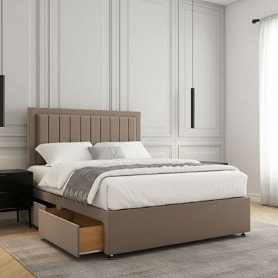 REGIONAL FURNISHINGS Mink Plush Velvet Divan Bed Set Upholstered 24Inch Headboard 2Drawersfootend & Mattress In Double King 4Ft6 6Ft Sizes - image 1