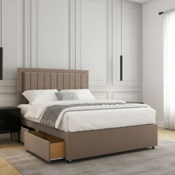 REGIONAL FURNISHINGS Mink Plush Velvet Divan Bed Set Upholstered 24Inch Headboard 2Drawersfootend & Mattress In Double King 4Ft6 6Ft Sizes