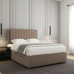 REGIONAL FURNISHINGS Mink Plush Velvet Divan Bed Set Upholstered 24Inch Headboard 2Drawersfootend & Mattress In Double King 4Ft6 6Ft Sizes - thumbnail 3