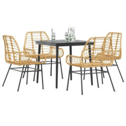 Berkfield 5 Piece Garden Dining Set Brown Poly Rattan Glass