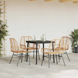 Berkfield 5 Piece Garden Dining Set Brown Poly Rattan Glass - thumbnail 3