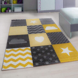 Bravich Yellow And Grey Checked Rug - Kids - 160X230Cm - thumbnail 1
