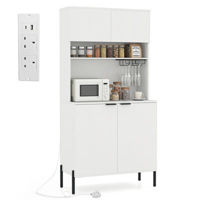 GAINOOM Gaioom Kitchen White Pantry Cabinet 164Cm Kitchen Storage Hutch Freestanding Buffet Sideboard W/ Power Outlets & Wine Racks - image 1