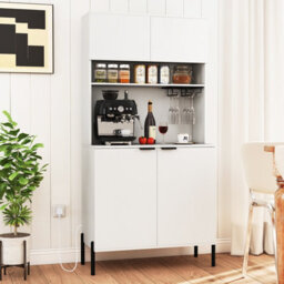 GAINOOM Gaioom Kitchen White Pantry Cabinet 164Cm Kitchen Storage Hutch Freestanding Buffet Sideboard W/ Power Outlets & Wine Racks - thumbnail 4