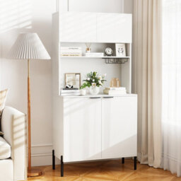 GAINOOM Gaioom Kitchen White Pantry Cabinet 164Cm Kitchen Storage Hutch Freestanding Buffet Sideboard W/ Power Outlets & Wine Racks - thumbnail 5
