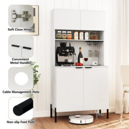 GAINOOM Gaioom Kitchen White Pantry Cabinet 164Cm Kitchen Storage Hutch Freestanding Buffet Sideboard W/ Power Outlets & Wine Racks - thumbnail 6