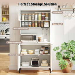 GAINOOM Gaioom Kitchen White Pantry Cabinet 164Cm Kitchen Storage Hutch Freestanding Buffet Sideboard W/ Power Outlets & Wine Racks - thumbnail 7