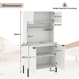 GAINOOM Gaioom Kitchen White Pantry Cabinet 164Cm Kitchen Storage Hutch Freestanding Buffet Sideboard W/ Power Outlets & Wine Racks - thumbnail 2
