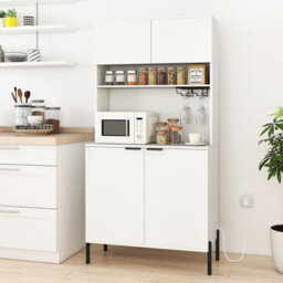 GAINOOM Gaioom Kitchen White Pantry Cabinet 164Cm Kitchen Storage Hutch Freestanding Buffet Sideboard W/ Power Outlets & Wine Racks - thumbnail 3