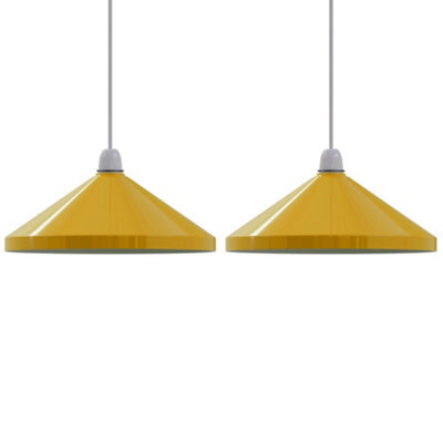 Retro Metal Cone Yellow Lampshade 33.5Cm Easy Fit Pendant Light For Kitchen, Living Room, Bedroom Or Cafe Decor - image 1