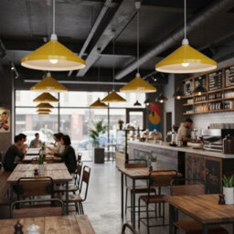 Retro Metal Cone Yellow Lampshade 33.5Cm Easy Fit Pendant Light For Kitchen, Living Room, Bedroom Or Cafe Decor - thumbnail 9