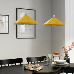 Retro Metal Cone Yellow Lampshade 33.5Cm Easy Fit Pendant Light For Kitchen, Living Room, Bedroom Or Cafe Decor - thumbnail 5
