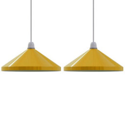 Retro Metal Cone Yellow Lampshade 33.5Cm Easy Fit Pendant Light For Kitchen, Living Room, Bedroom Or Cafe Decor