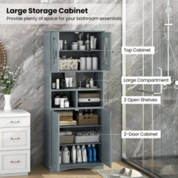 Floor Cabinet Large Tall Bathroom Storage Cabinet With Acrylic Doors 3 Cubes - thumbnail 3