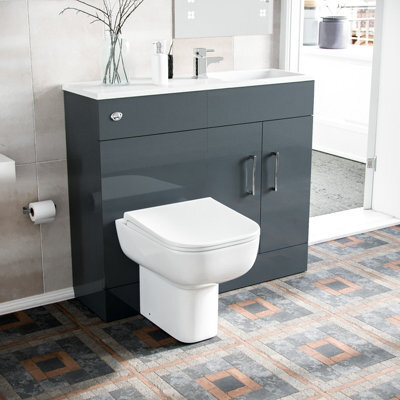 Nes Home 1000mm Freestanding Grey Mdf Slimline Vanity, Basin, Wc Unit & Rimless Btw Toilet - image 1