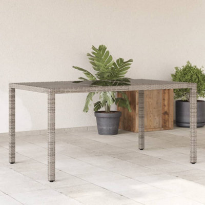 Berkfield Garden Table With Glass Top Grey 150X90X75 Cm Poly Rattan - image 1