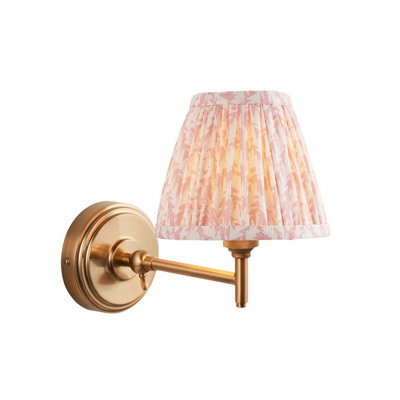 Luminosa Lighting Luminosa Step Fold Brushed Aged Brass Plate Wall Light With Peachy Keen Fabric Leaf Shade 16Cm B22 - image 1