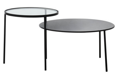 Orsina Layered Round Coffee Table, Metal And Glass Top Coffee Table, Black Coffee Table, Industrial Coffee Table - image 1