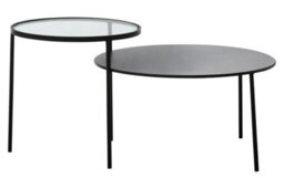 Orsina Layered Round Coffee Table, Metal And Glass Top Coffee Table, Black Coffee Table, Industrial Coffee Table - thumbnail 1