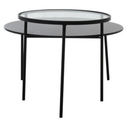 Orsina Layered Round Coffee Table, Metal And Glass Top Coffee Table, Black Coffee Table, Industrial Coffee Table - thumbnail 3