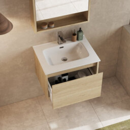 Banyetti Mino 600mm Wall Hung Vanity Unit With Athena Basin - Natural Oak - thumbnail 4